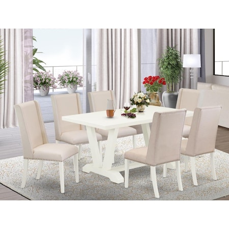 East West Furniture 7 Piece V-Style Kitchen Table Set - Cream V026FL201-7